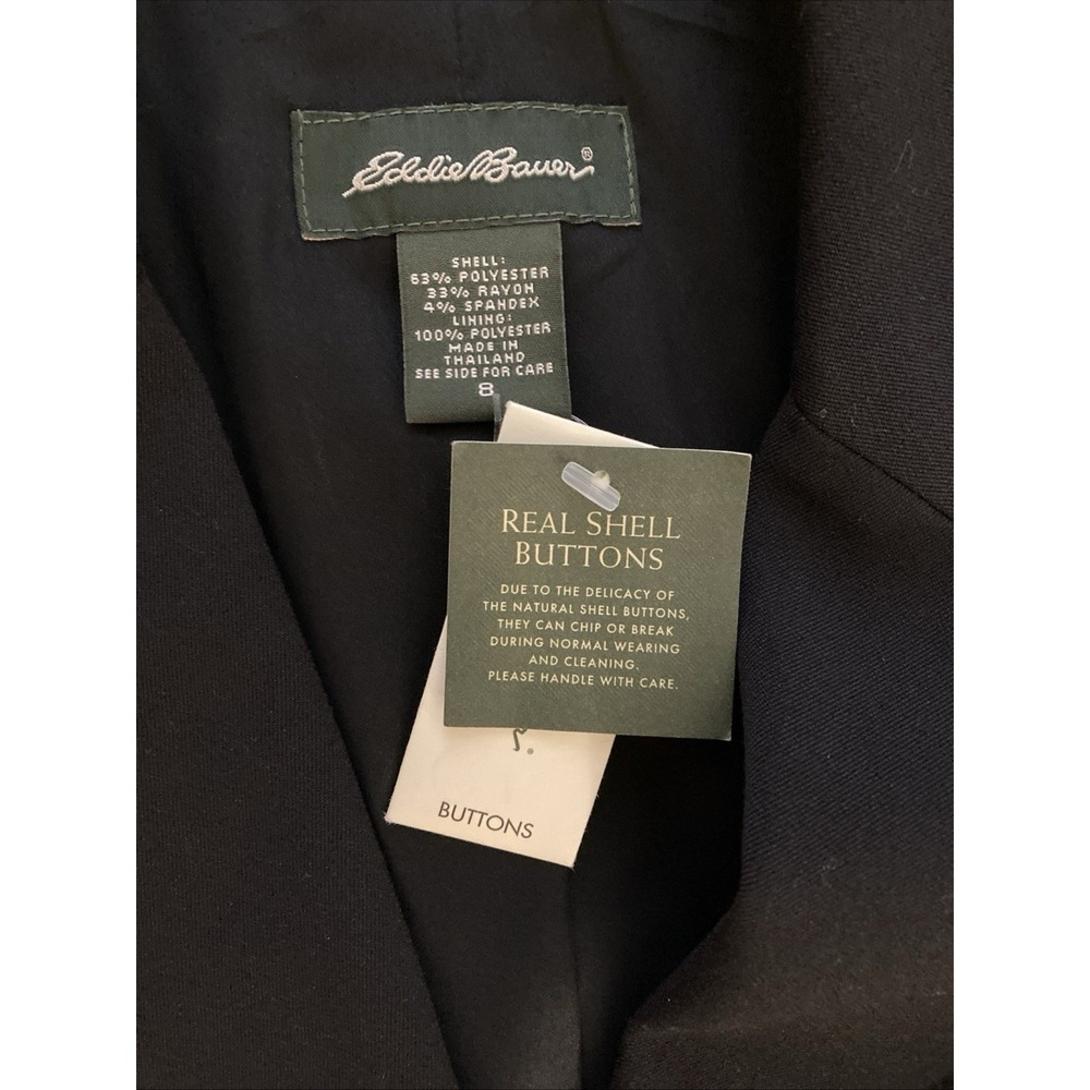 Eddie Bauer Black Blazer Womens Sz 8 New Shell Buttons Career Business Staple - Picture 3 of 8